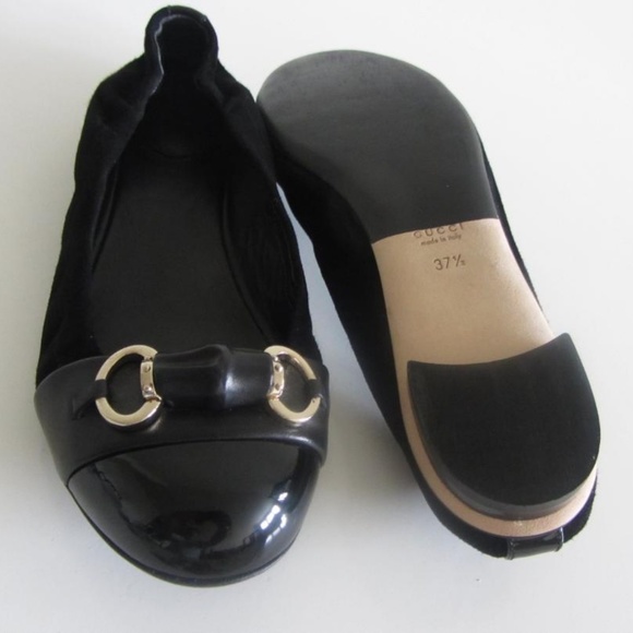 GUCCI Bamboo Horsebit blk patent/suede flats 37.5 - Picture 4 of 6